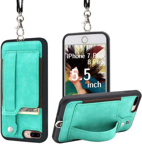 TOOVREN Upgraded iPhone 7 Plus Wallet Case, iPhone 8 Plus Wallet Case with Card Holder Perfect for Travel, Daily use, Work Aqua...